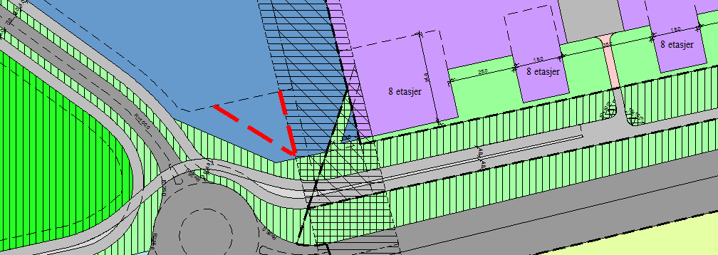 14 Byggegrense mot sør foreslås utvidet i en spiss sørover, slik at denne tangerer byggegrensen langs Åsenvegen. Figur 2.