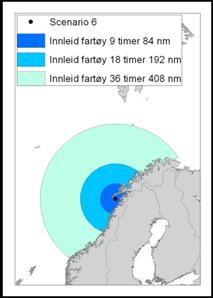 Figur 0.7 Avgrensingsområde for innleide ressurser Figur 0.8 Avstand (km) og frakttid (tt:mm) for utstyr mellom depoter 1.6.