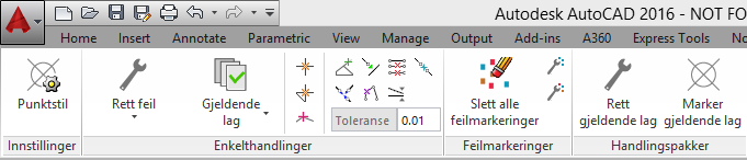 Geometrikontroll Bruk av geometrikontroll ble vist under foredraget om arealplan I Landskapsmodulen ligger geomterikontroll i egen tab ved siden av