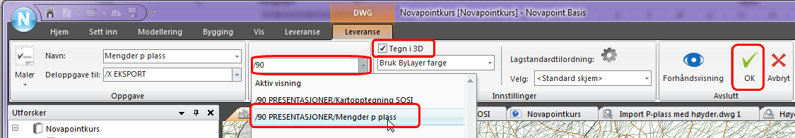 Masseberegning For å beregne mengder mellom eksisterende og modellert terreng, må vi tegne ut terrengoverflatene for disse til AutoCAD.