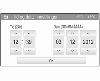 76 Instrumenter og betjeningselementer Synkronisering RDS-klokke RDS-signalet fra de fleste VHF-sendere stiller tiden automatisk. RDStidssynkroniseringen kan ta noen minutter.