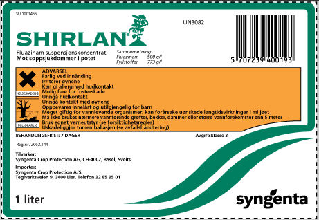 Shirlan (fluazinam) brukt mot tørròte i potet er brukt mot P.