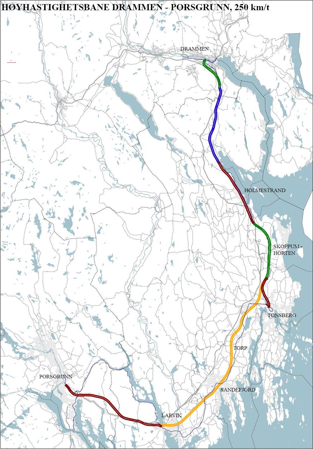 Strekningen Drammen - Porsgrunn kortes inn med rundt 27 km.