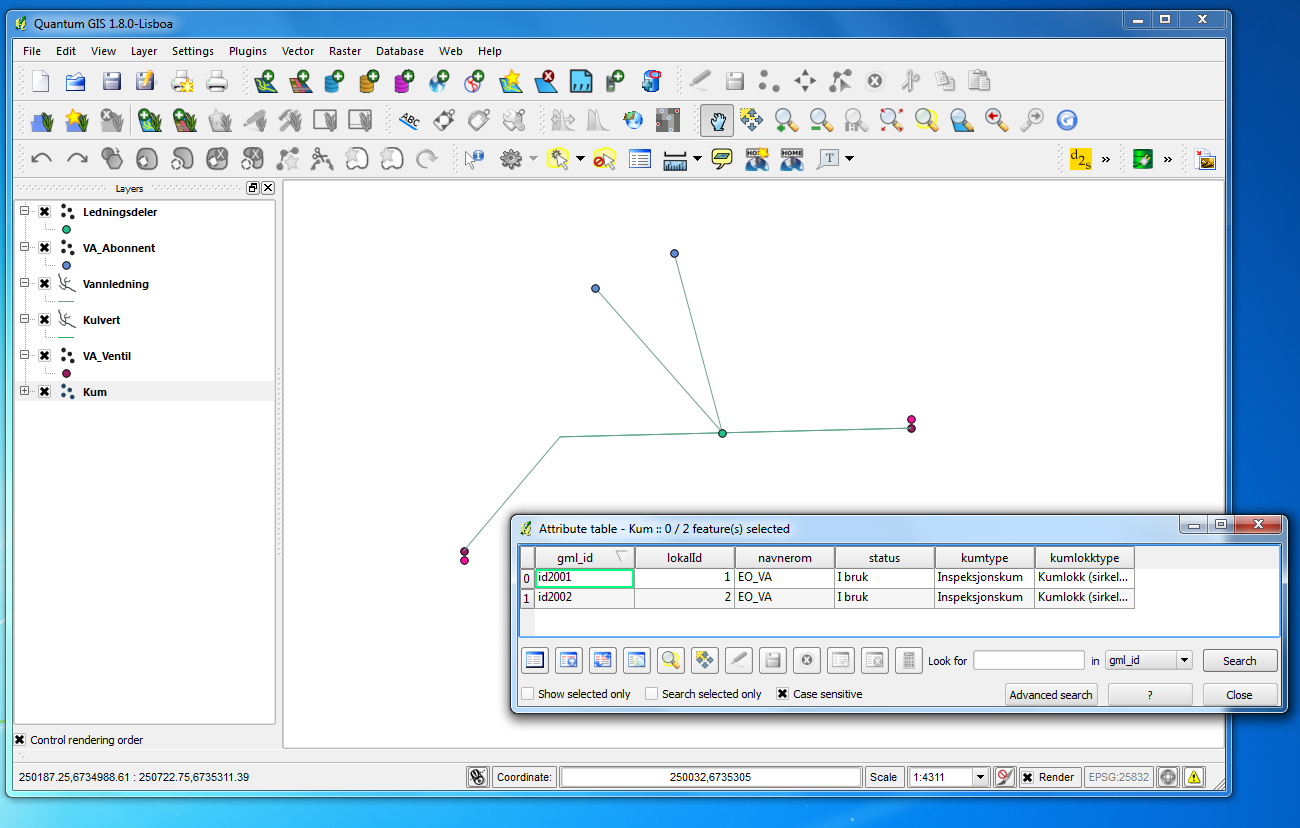 Vedlegg 3. Skjermbilde som viser eksempelet vist i QuantumGIS 1.8.