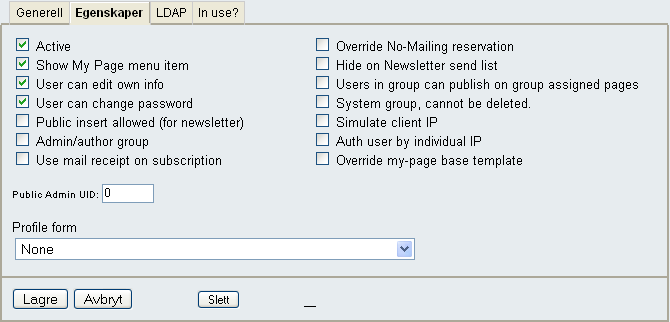 De andre boksene er for mer avanserte innstillinger og vil ikke bli belyst i denne manualen.