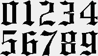 bokstav Tall Skrift: Old English Bokstaver Skrift: Monotype Corsiva 2,5 cm høye tall 2-3 cm Høye bokstaver 100,- pr. tall 100,- pr.