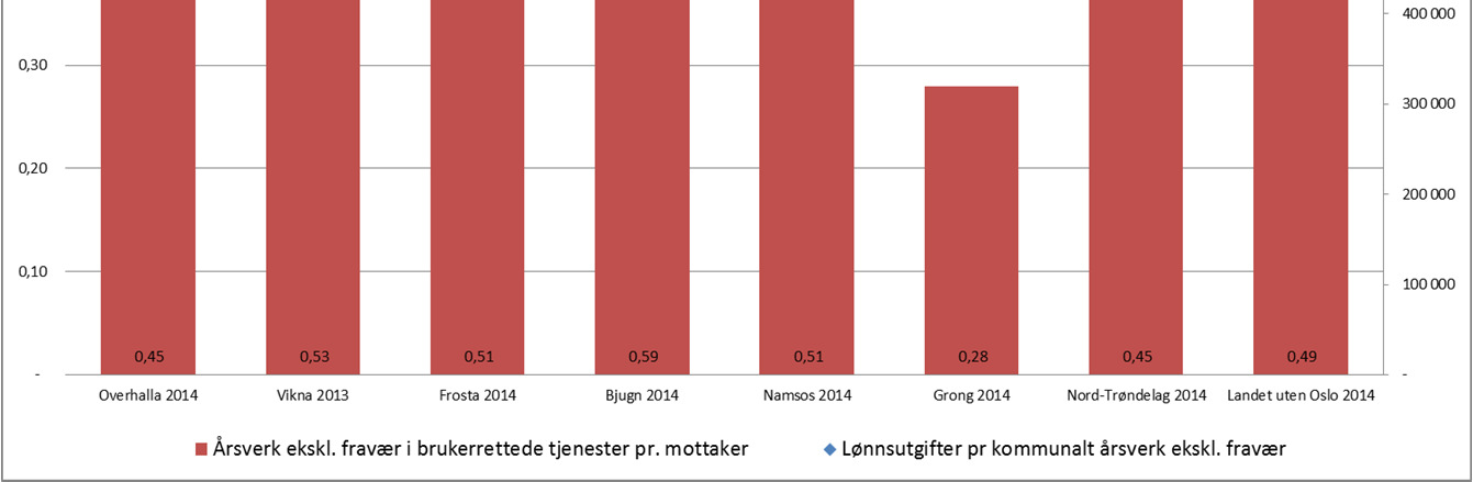Namsos er den i sammenlikningen som har den største andelen til tjenester for hjemmeboende med 70 %.