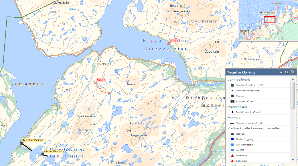 Finnmark Kraft AS har også søkt konsesjon om Korselva kraftverk (9,9 MW) ca. 13 km sørvest for Indre Erdal.