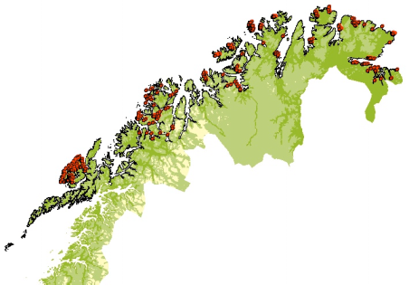 Figur 2.5. Lokalitetene i de systematiske studiene av hardbunnfjæras flora og fauna i regi av UiTø og IFM.
