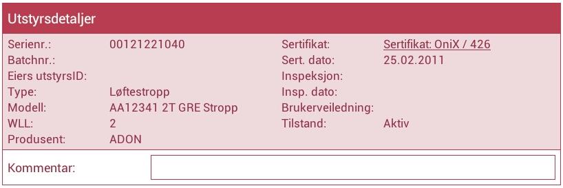 UTFØR HURTIGINSPEKSJON Ved å klikke på et utstyr i utstyrslisten kan du få se utstyrsdetaljer i ruten øverst til