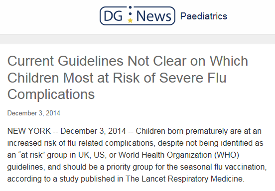 Bør for tidlig fødte bør ha influensavaksine? Dagens retningslinjer sier ikke om for tidlig fødte barn er har økt risiko for komplikasjoner ved influensa.