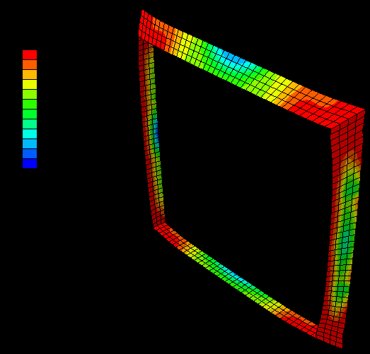 Masteroppgave 2011 NTNU Figur 8.23 til Figur 8.26 viser spenningsfordeling i de ulike komponentene slik den er i avslutningen av analysen. Figur 8.23: Spenningsfordeling i endeplate for prøvetype B Figur 8.