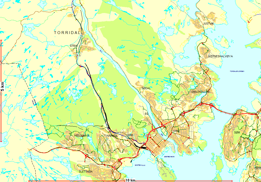 Dagens situasjon Reguleringsplanen ligger på Strai ca. 6 km nord for Kristiansand sentrum - markert med rød sirkel. Området ligger vest for Otra.
