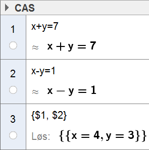 24 NB! Ikke bruk (Løs numerisk) når du løser likningssett. Da vil du ikke nødvendigvis få alle løsninger hvis det er flere løsninger.