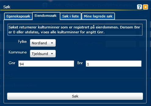 . Egenskapssøk 5 6 7 8 9 0 5 6 7 8 9 Skjermbilde 7: Egenskapssøk/ny søknad. Navn på enkeltminne fritekstfelt -9. Kategori minnet er klassifisert i trykk på for liste. Utdrag vises til høyre i figur.