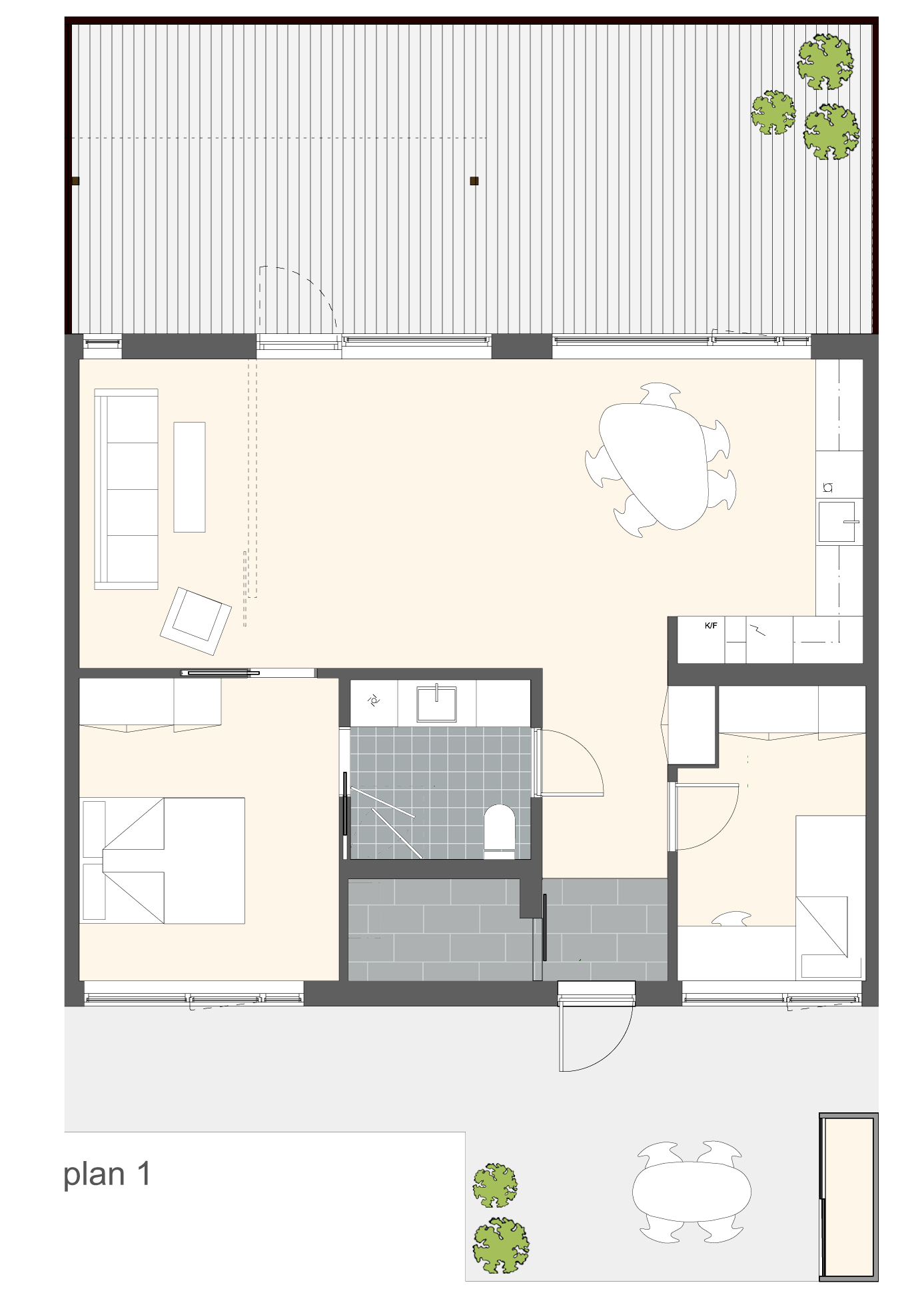 3/4-roms leilighet med 2 terrasser BRA: 79,0 m 2 / P-ROM: 76,0 m 2 / r: 40,1 + 8,6 m 2 40, 2 2/ Stor terrasse Inngangsterrasse