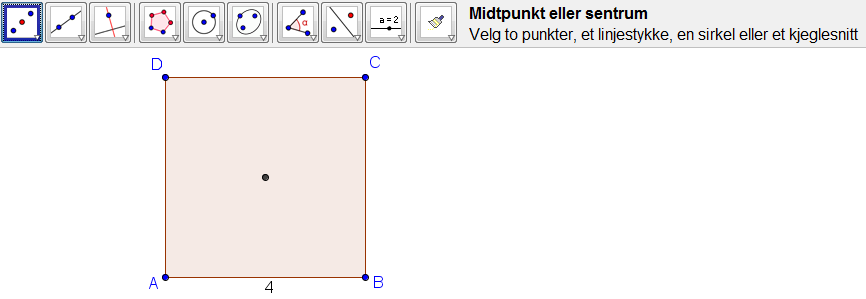 5. Mangekant, areal og omkrets Eksempel Regulær mangekant og areal a) Tegne et kvadrat med sidekant på 4 cm som er innskrevet i en sirkel.