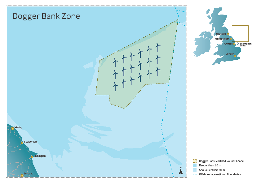 3. RUNDES STØRSTE SONE: DOGGER BANK 125-195 kilometer øst for kysten av Yorkshire