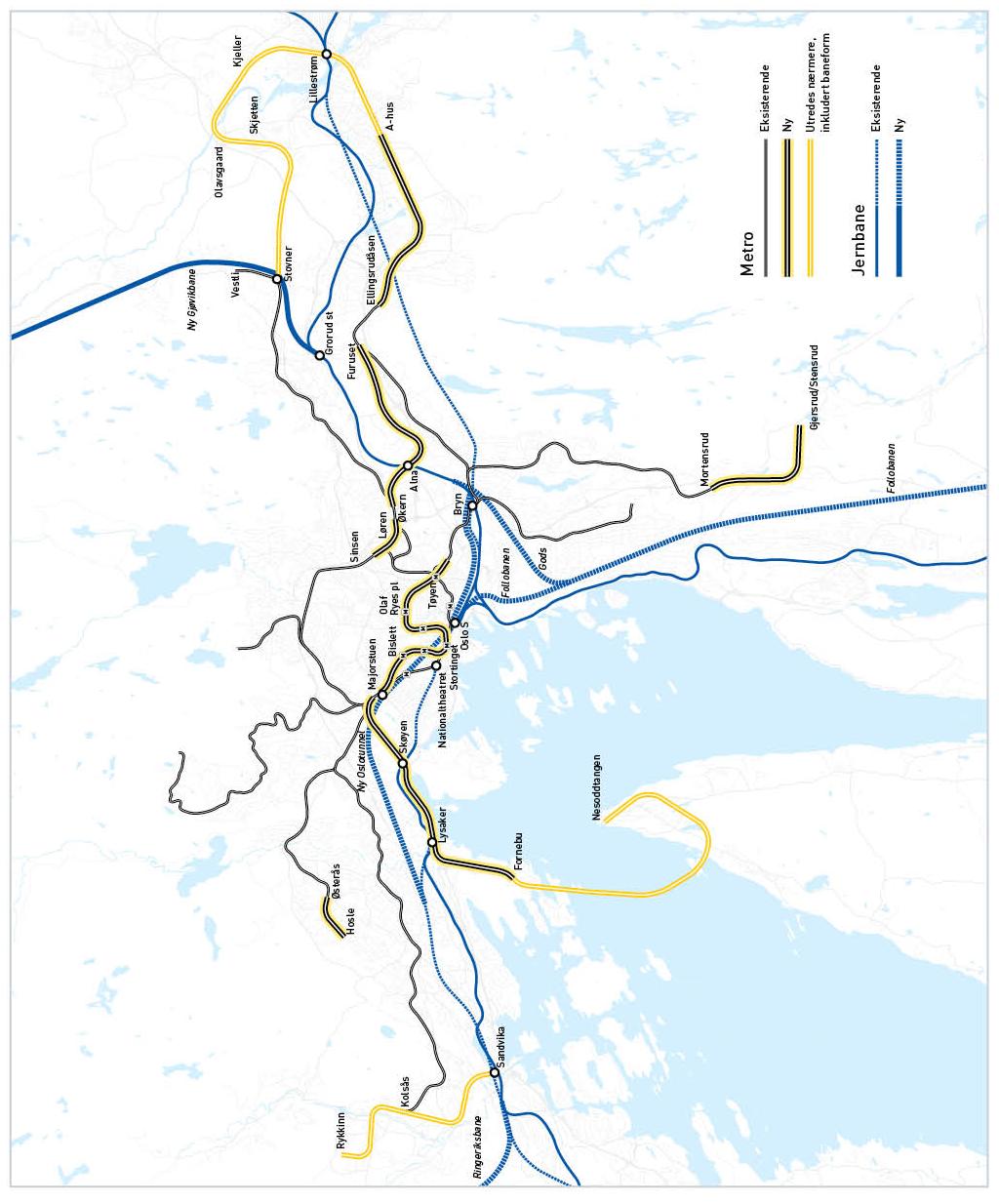 Langsiktig utvikling av jernbane- og metronettet i de sentrale delene av hovedstadsområdet Follobanen Ny sentrumstunnel metro Ny sentrumstunnel jernbane Metro