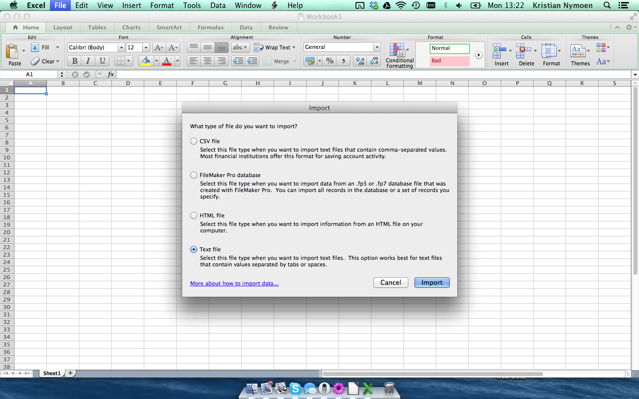 Excel (Mac) Det du skal importere