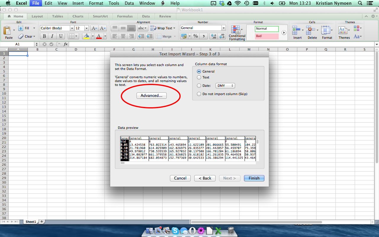 Excel (Mac) Før du trykker finish må vi sjekke at
