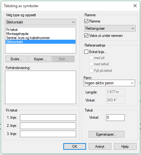 DDS-CAD 11 Installasjon 61 Tekst flere like symbol Marker først en av symboltypene (f.eks. en stikkontakt) i modellen som skal tekstes og velg så knappen (Symboltekst) i hovedknapperaden.