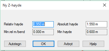 72 Installasjon DDS-CAD 11 Bekreft med [OK]. Ny dialog kommer opp for å sette inn ny høyde(se bildet under). Deretter åpnes benddialogen på ny for å gi vinkel på neste vertikal bend.