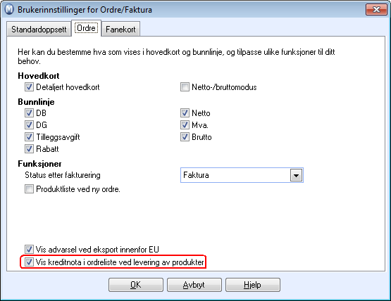 Nyheter i Mamut Business Software og Mamut Online Nytt brukerinnstilling for kreditnotaer i ordrelisten Du kan nå bestemme selv om du vil se kreditnotaer i ordrelisten med produkter som skal leveres: