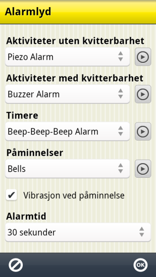 Valgbar alarm Man kan velge alarm pr. aktivitet, om og hvordan den skal varsle.