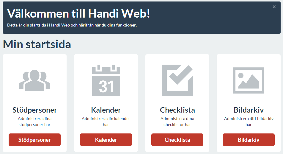 Handi Web En web tjeneste for personer som bruker Handi5 Her håndterer man brukerens sjekklister Her tilrettelegges brukerens behov for