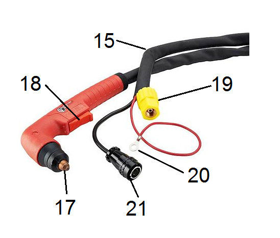 Anslutning, DIN-kontakt 4. Anslutning, slangpaket 5. Indikator, lågt lufttryck 6. Indikator, överhettningsskydd 7. Manometer, tryckregulator 8. Indikator, strömanslutning 9. Indikator, arbete 10.