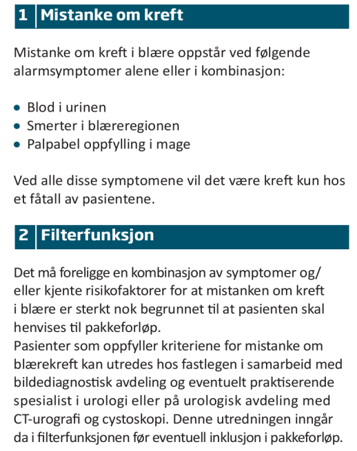 Inngangen til pakkeforløpene Beskrevet i pakkeforløpsbeskrivelsen og