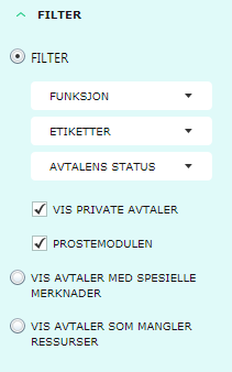 2.11. VIS AVTALER UT FRA RESSURSTYPE Når du har valgt Organisasjonens kalender, kan du velge hvilke avtaler som skal vises ut fra hvilke ressurser som er knyttet til avtalene.