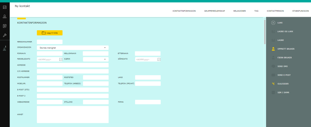 3.2. LEGG TIL NY KONTAKT/BRUKER For å legge til en ny kontakt klikker du på