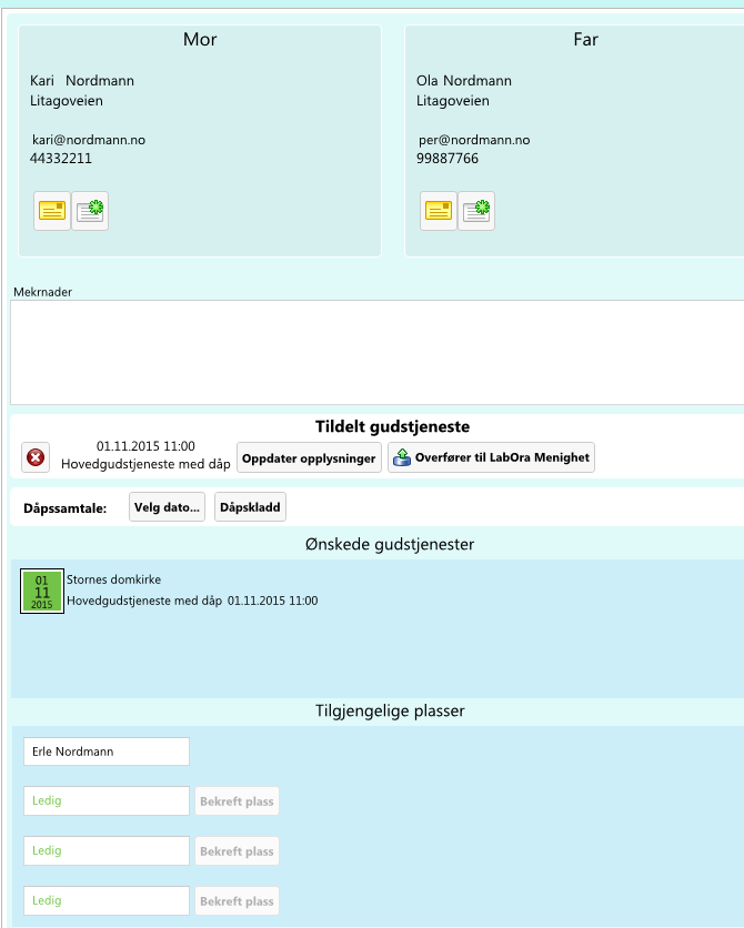 5.3. SKJERMBILDE VED BEHANDLET FORESPØRSEL Til høyre på skjermen er skjermbildet slik det ser for en behandlet forespørsel. Øverst finner du informasjon om foreldrene/brudeparet.