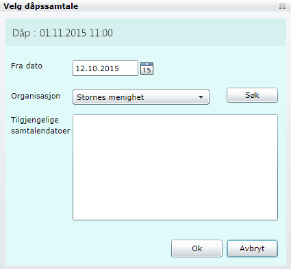 5.6. REGISTRERE DÅPSSAMTALE For å registrere en dåpssamtale må du gjøre følgende: o Opprett avtale i medarbeideren o Sett utvidelsen Dåpssamtale i avtalen o Registrer antall dåpsbarn samtalen har