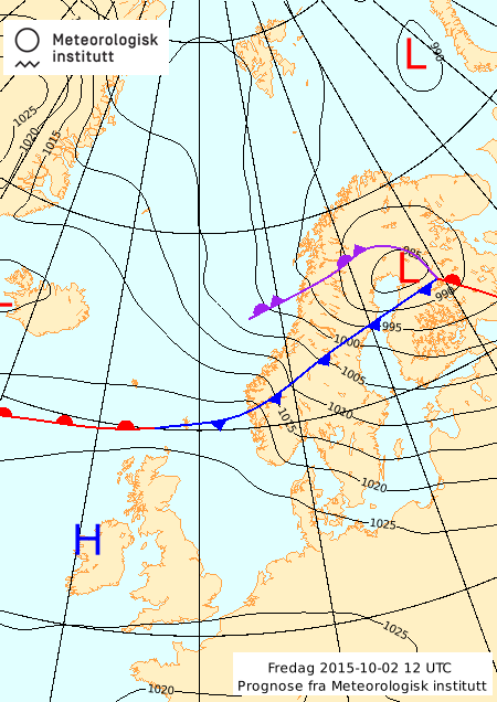 Fig. 3 a) Fra vest mot øst b) Fra sør mot nord c) Fra vest mot øst: Korrekt svar d) Fra nord mot sør: Dette ble også godtatt, da isobarene ikke er rett Ø-V. 15.