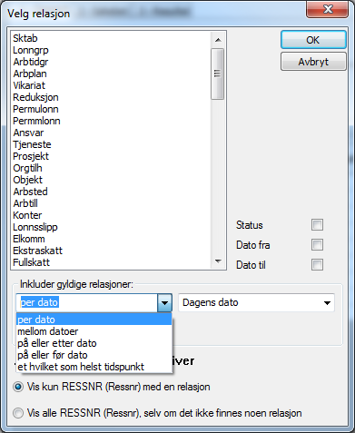 Relasjonsdatoer og presisjon Mulighet til å velge flere varianter av hvordan dato fra og