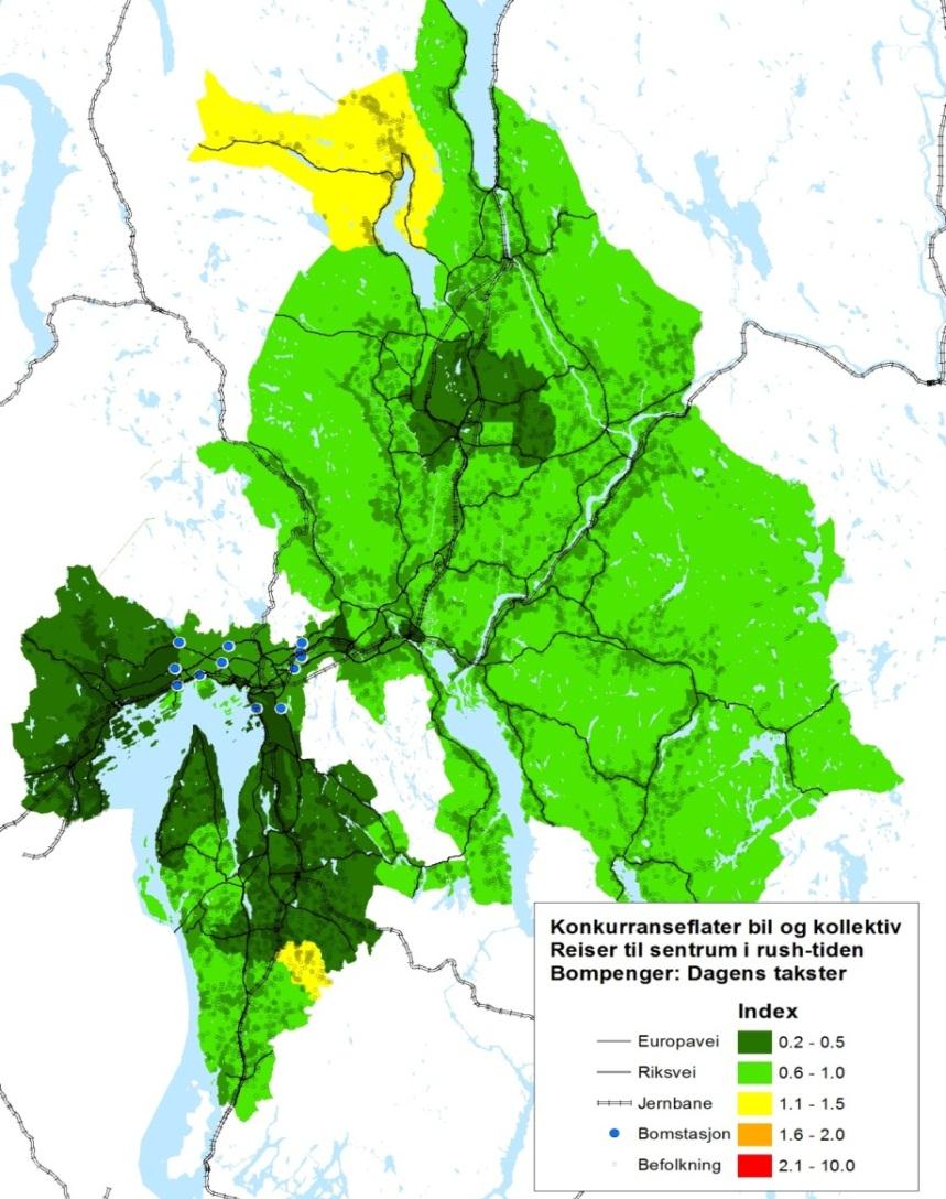 Kollektivtrafikken i, til og fra de sentrale delene av Oslo er allerede så vidt konkurransedyktig med bilbruk, at den primære oppgaven nå er å