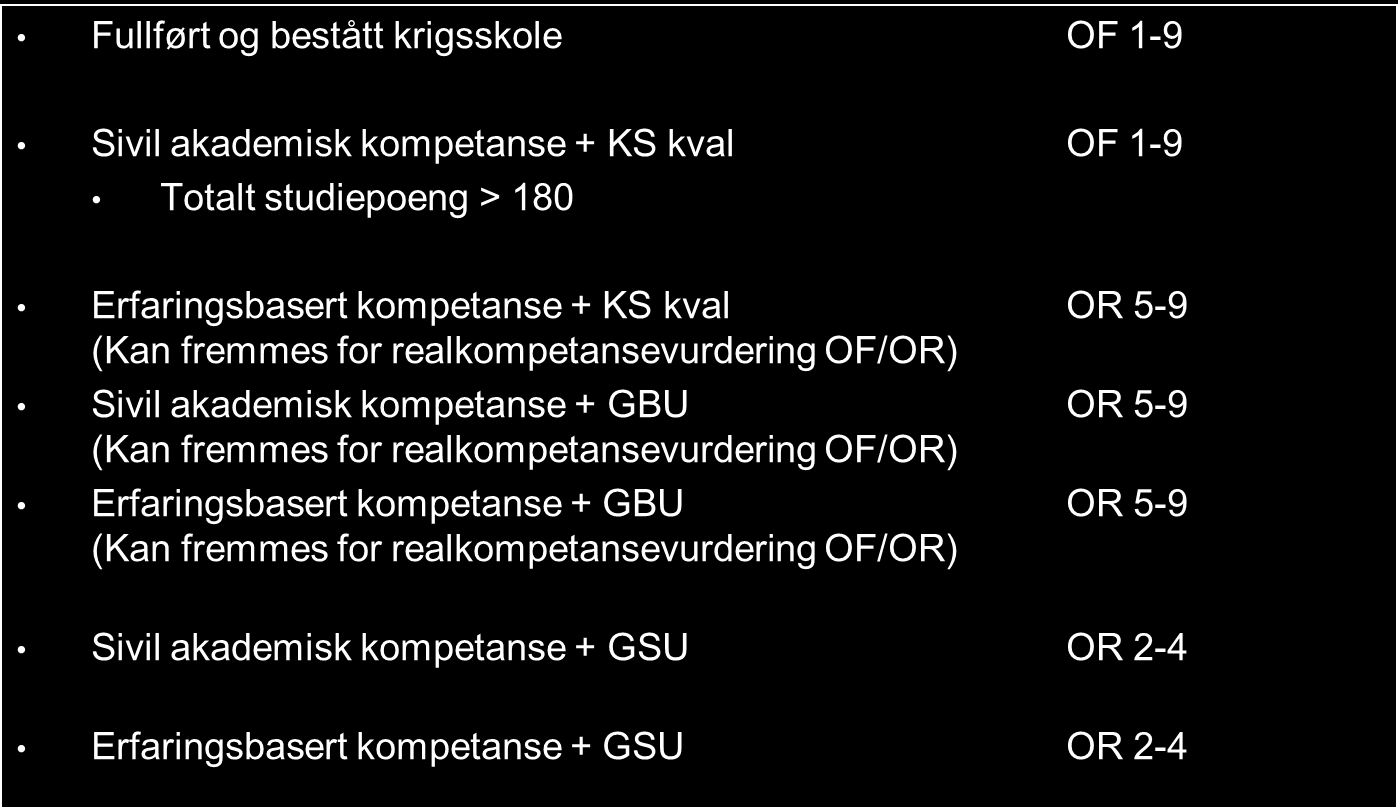 til 60 år (T-60). Ut fra Forsvarets behov kan den enkelte avgi villighet for konvertering til OR. 3.2 Konvertering som følge av overgang til ny ordning 3.2.1 Konvertering av personellkategori Grunnlaget for konvertering er normalt basert på utdanning.