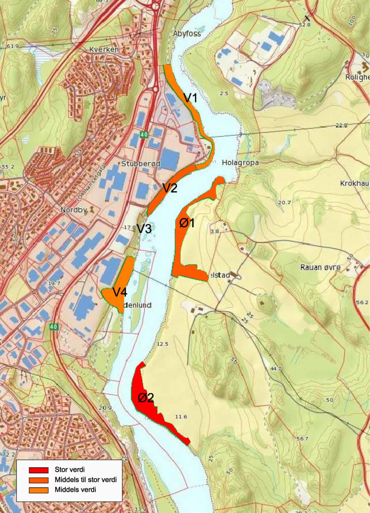 Figur 8 Verdikart for naturmiljø i planområdet. jf.