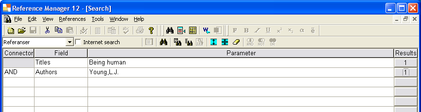 Dubletter vises i en egen midlertidig liste, Duplicates. Uthev eller merk de(n) referanse(r) som skal slettes, References > Delete, angi Delete options. OK.