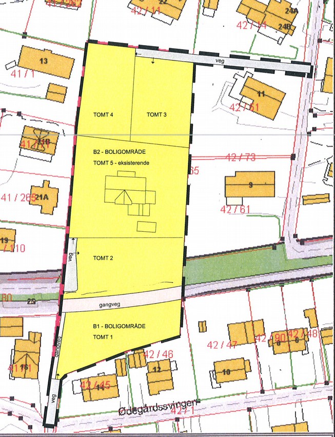 Møllenhof barnehage Planområdet Gamle Riksvei Illustrasjon 1: planområdet/ ortofoto Illustrasjon 2: Utsnitt kommuneplan/ reguleringsplan Planutkastet Det planlegges 4 nye eneboligtomter, i tillegg