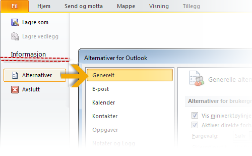 Hvor er Forhåndsvisning? Microsoft Hva har skjedd med Verktøy Alternativer? I Outlook 2010 finner du Forhåndsvisning i Backstage-visning. Klikk kategorien Fil, og klikk deretter Skriv ut.