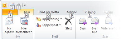 Innføring i tastetips Outlook 2010 har snarveier for båndet, som kalles for tastetips, så du kan raskt utføre oppgaver uten å bruke musen.