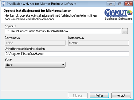 Oppdatering til Mamut Business Software versjon 14 Opprett installasjonssett for klientinstallasjon 12b Kopier til!