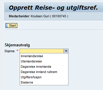 Reise- eller utgiftsrefusjon - Innenlandsreise med overnatting Velg Øvrige reiser. NB: det må opprettes reiseregning for hver periode du reiser fra turneområde.