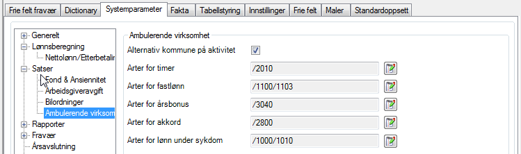 Du må sette systemparameter for dette under Systemparameter Satser Ambulerende virksomhet Kryss av for Alternativ kommune på aktivitet.