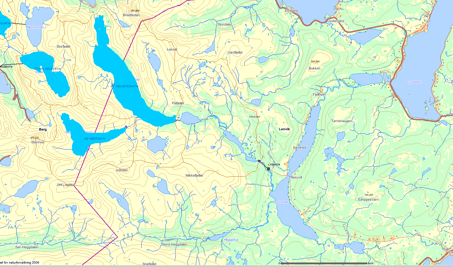. Lysbotn-reguleringa..1 Områdebeskrivelse Lysbotn kraftverk mottar via Mellomvatn og Lappegamvatn vann fra reguleringsmagasinene Svartholvatn og Nedre Hestvatn.