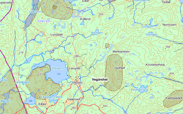 Tomtene 19, 20, 21 og 22 ligger nærmere enn 50 meter fra vassdraget.